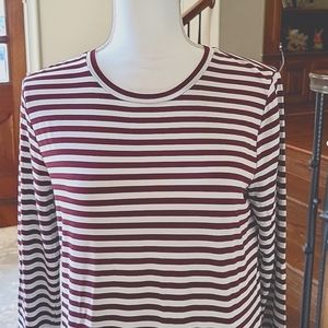 Cremieux Size Small Women Long Sleeve T-shirt Wine & White Striped